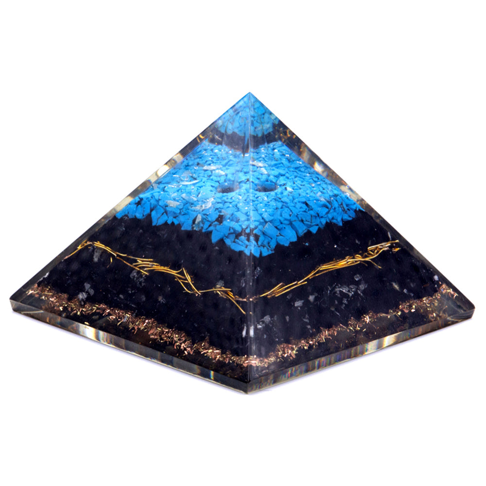 Orgonitpyramide - Türkis und schwarzer Turmalin - 70 mm