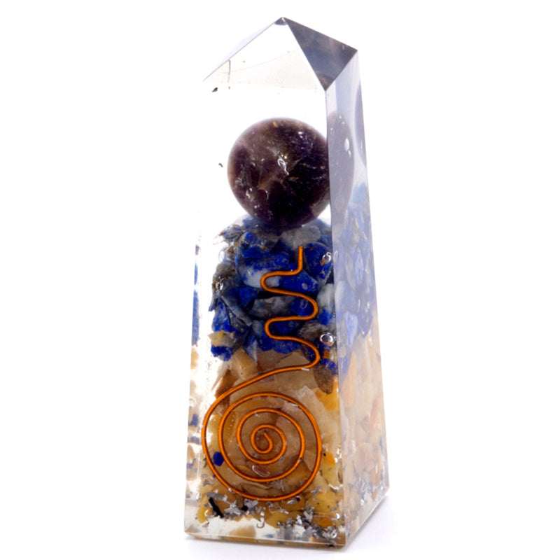 Orgonit-Obelisk Power Point Kupfer, Lapislazuli und gelber Aventurin – 90 x 25 mm